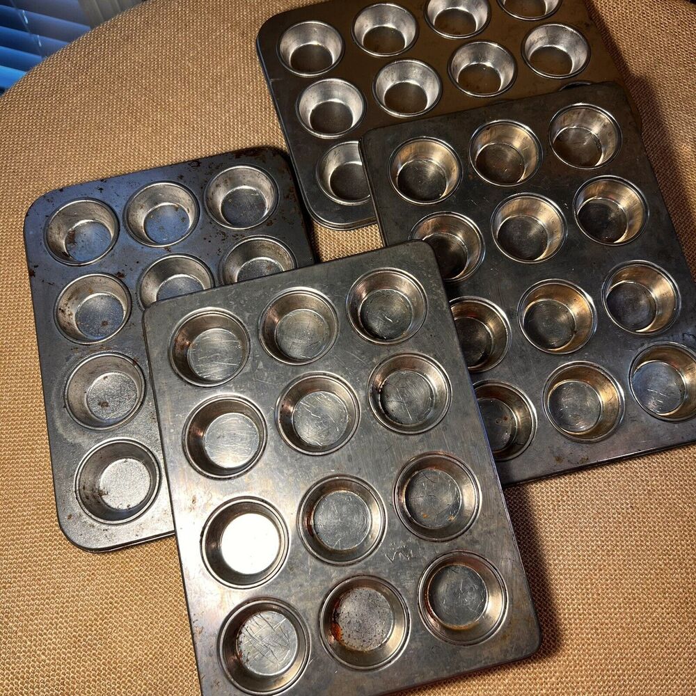 Vintage Mini Muffin Cupcake Pans Tins Aluminum - Lot Of 4
